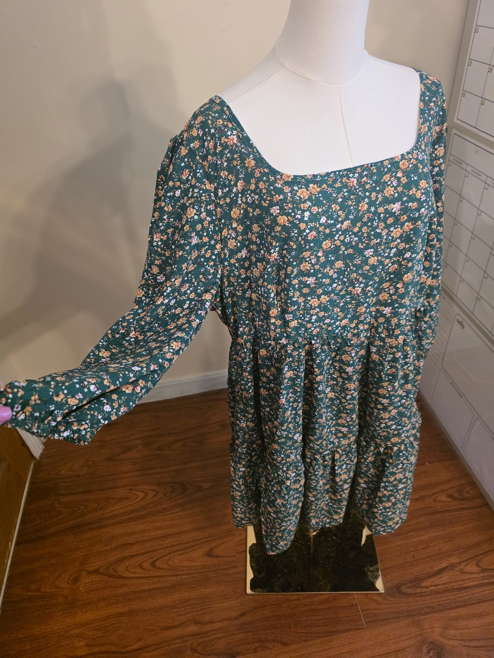 CountryChic - Teal Floral Square-Neck Tiered Dress